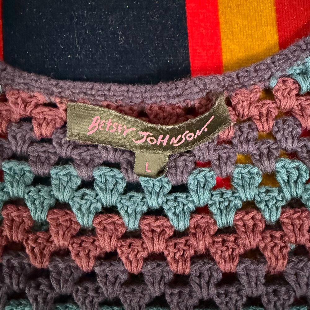 Betsey Johnson Burgundy & Teal Crochet Mini Dress - Picture 4 of 6